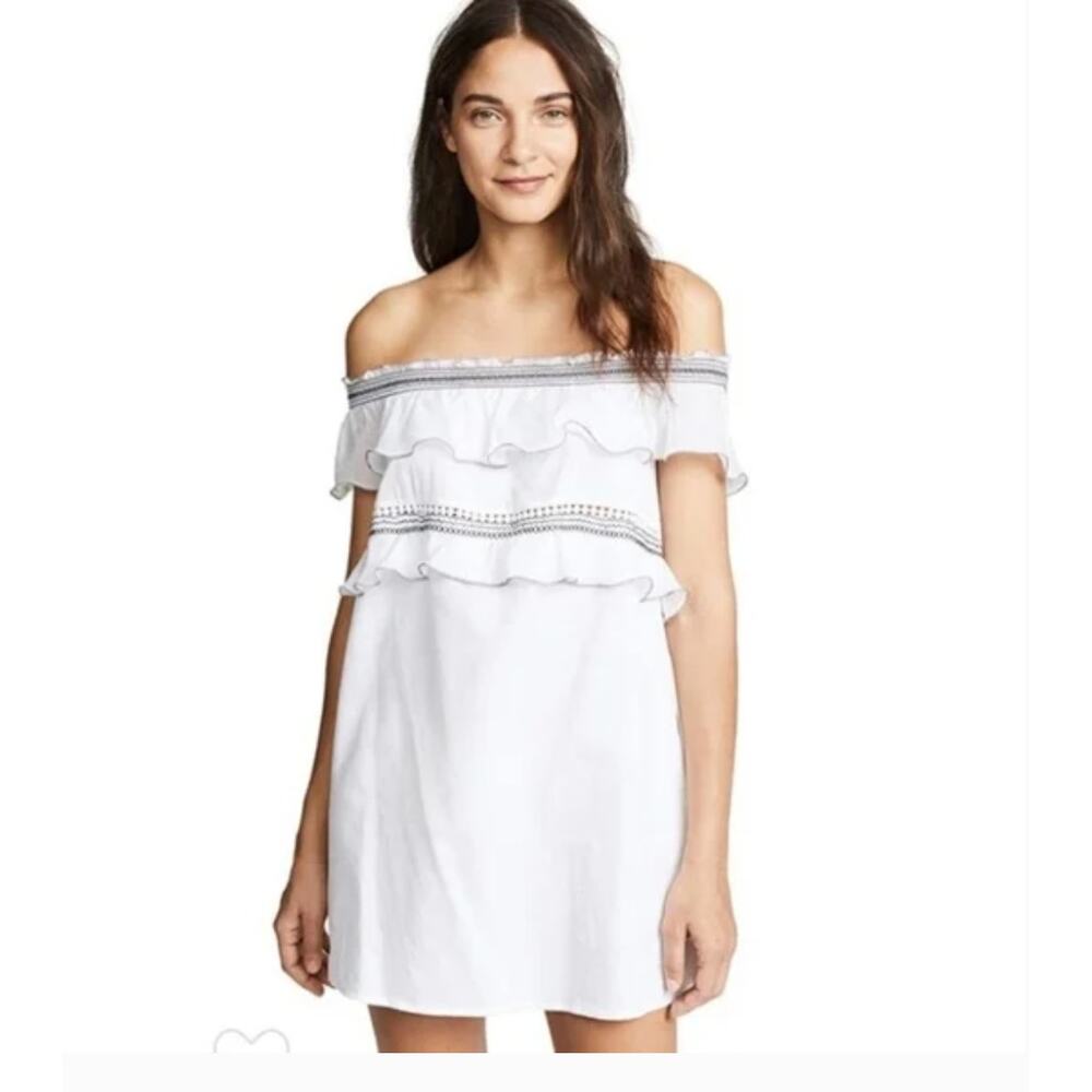 Kisuii Bohemian‎ Tiered Off Shoulder Cotton Mini Dress cottagecore beachwear